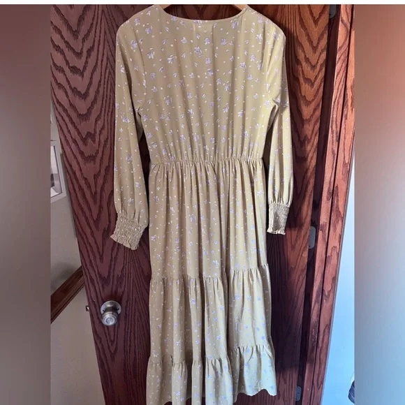 Roolee | Yellow/Tan Tiered Dress | Purple Floral Print - Picture 3 of 4